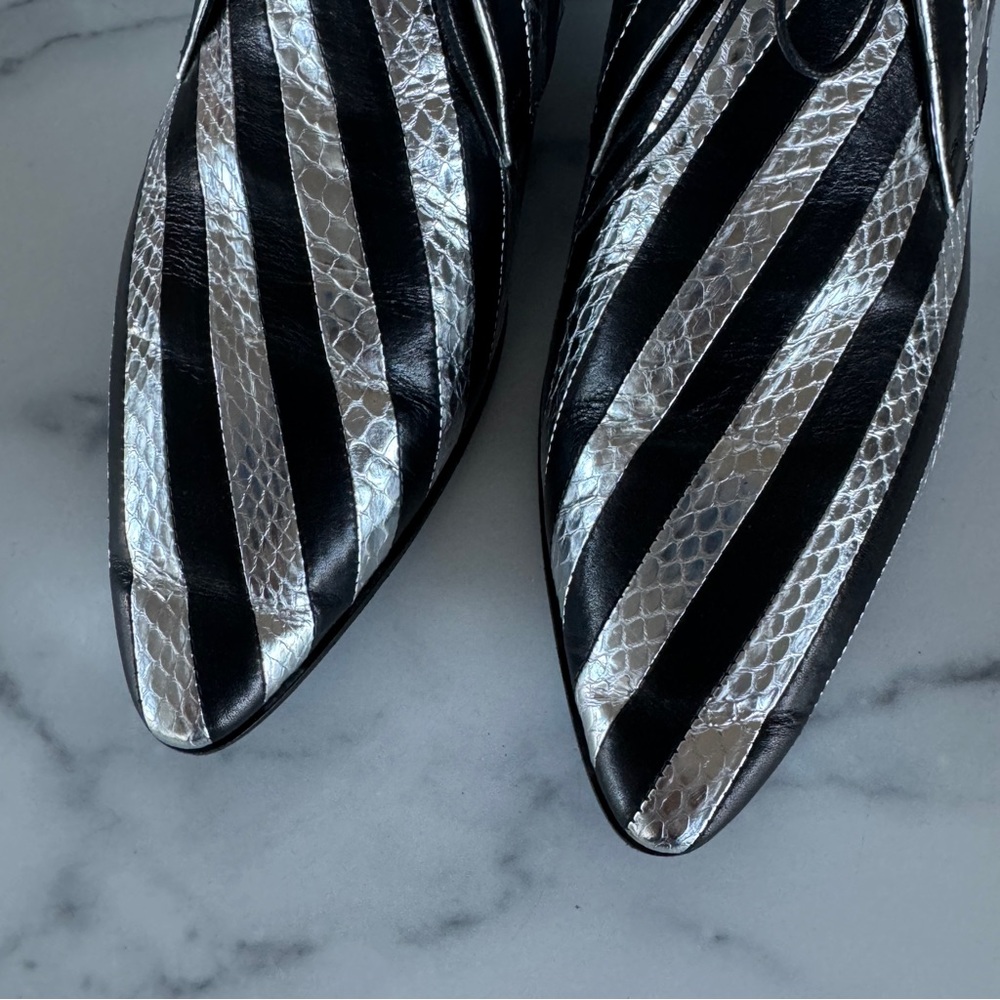 Saint Laurent Snakeskin Stripe Boots Silver & Black Size EU 44 / US 11 - Picture 6 of 9